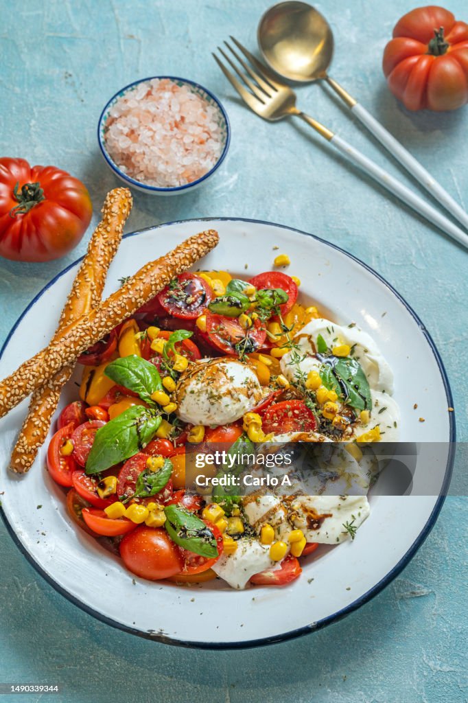 Cherry Tomatoes and mozzarella in a plate