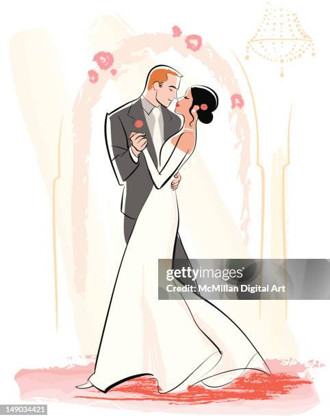 bride and groom dancing - wedding dance stock illustrations
