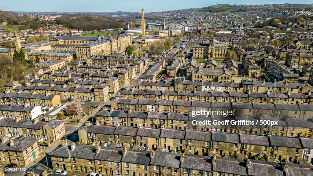 High angle view of city buildings,United Kingdom,UK