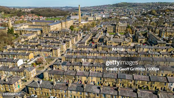 high angle view of city buildings,united kingdom,uk - west yorkshire stock pictures, royalty-free photos & images