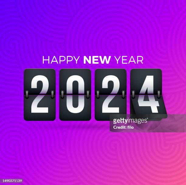 stockillustraties, clipart, cartoons en iconen met happy new year 2024 flip clock - flip clock