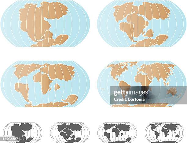 continental drift - pangaea map set - geologic time scale stock illustrations