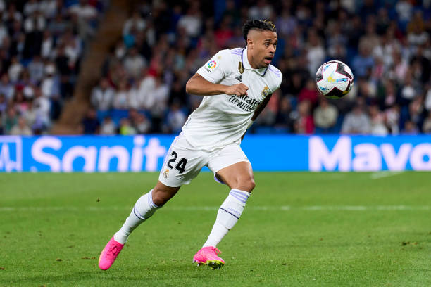 Mariano Diaz of Real Madrid runs with the ball during the LaLiga Santander match between Real Madrid CF and Getafe CF at Estadio Santiago Bernabeu on...