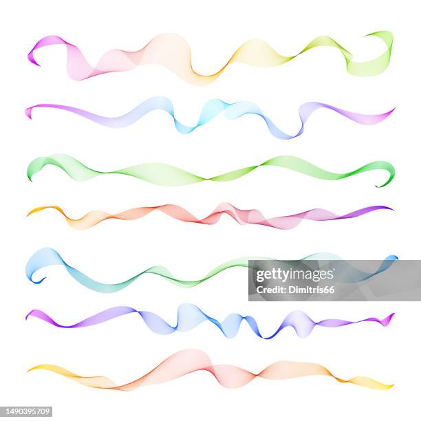 abstract multicolored set of flowing lines on white background - air scribbles stock illustrations