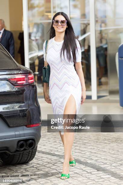 Esha Gupta is seen arriving at Hotel Martinez ahead of the 76th Cannes film festival on May 15, 2023 in Cannes, France.