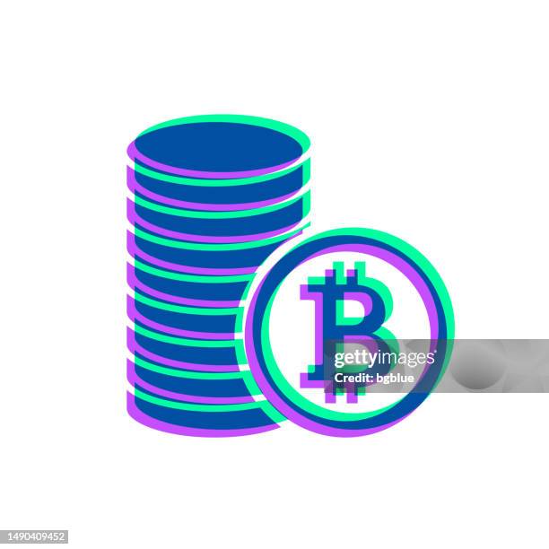 bitcoin coins stack. icon with two color overlay on white background - coin stack white background stock illustrations