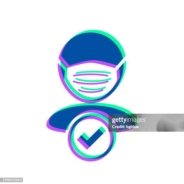face mask required. icon with two color overlay on white background - green check mark transparent background stock illustrations