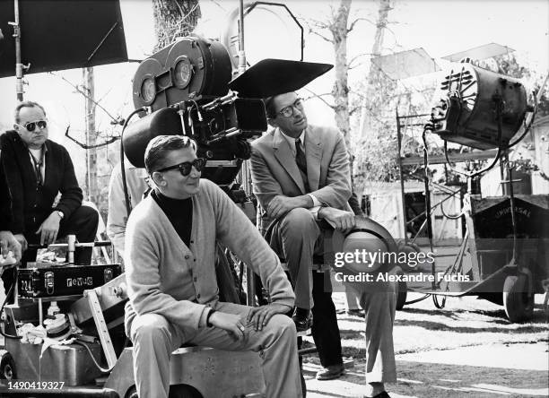 Director Robert Mulligan with actor Gregory Peck at the set of the film "To Kill A Mockingbird", in 1961 at Monroeville, Alabama.