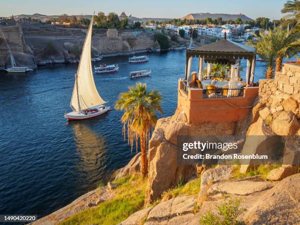 felucca boat on the nile river in aswan, egypt - aswan stock pictures, royalty-free photos & images