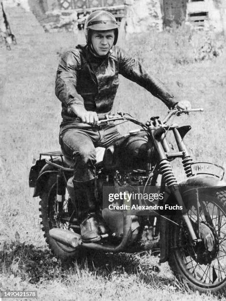 Actor Steve McQueen in a scene of the film 'The Great Escape', in Germany, 1962.