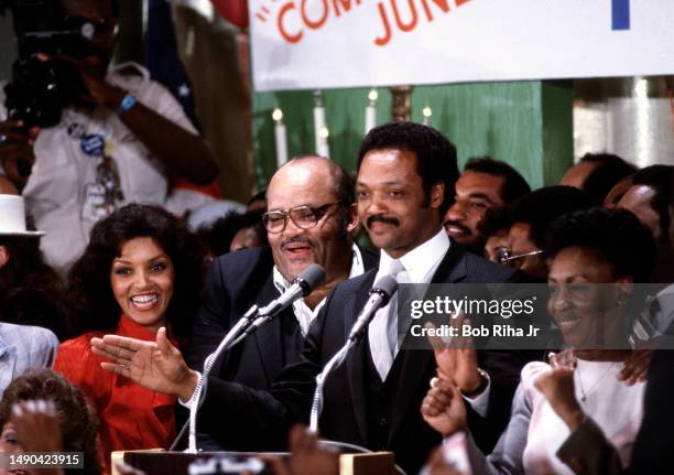 Rev. Jesse Jackson Sr. On a Presidential Campaign stop and speech at the Los Angeles Hilton Hotel with Rep. Maxine Waters and other supporters, June...