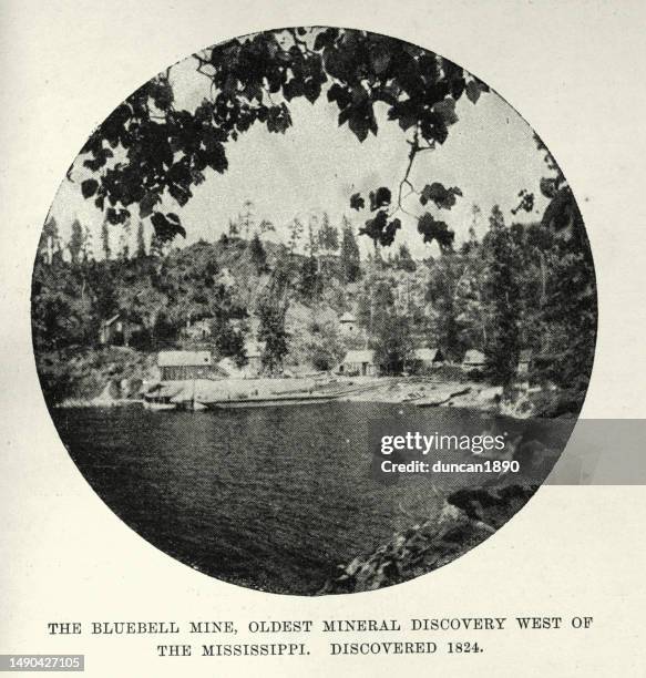 blue bell mine, kootenays, british columbia, oldest mineral discovery west of the mississippi discovered 1824, 1890s, 19th century - kootenay national park stock illustrations