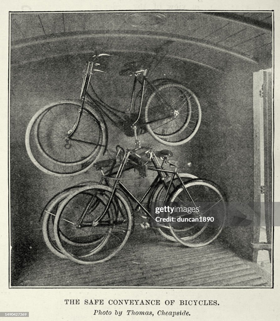 Safe conveyance of bicycles in a train wagon, Victorian, History of cycyling 19th Century