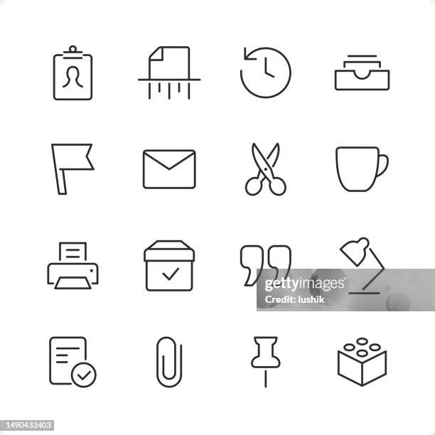office supply - pixel perfect line icon set, editable stroke weight. - document shredding stock illustrations