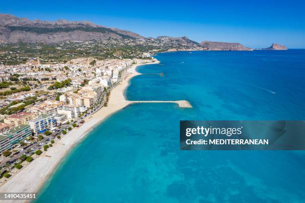 altea mediterranean sea beach aerial view in costa blanca of alicante spain - altea spain stock pictures, royalty-free photos & images