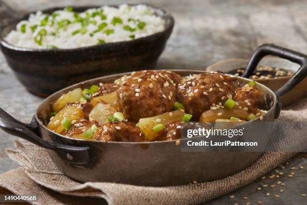 sweet and sour pork meatballs - savory stock pictures, royalty-free photos & images