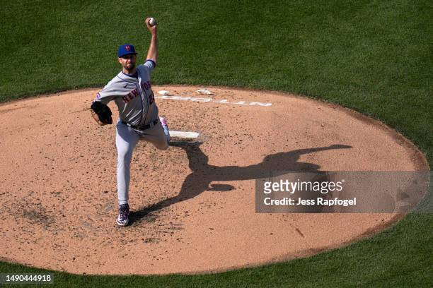 David Peterson of the New York Mets pitches against the Washington Nationals during the third inning at Nationals Park on May 15, 2023 in Washington,...