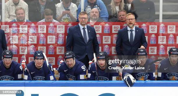 Head coach Jukka Jalonen of Team Finland reacts during the 2023 IIHF Ice Hockey World Championship Finland - Latvia game between Finland and Sweden...