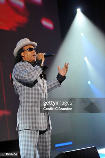 Melle Mel performs on stage to celebrate the premiere of Ice-T's new documentary film "Something For Nothing: The Art Of Rap" at HMV Hammersmith...