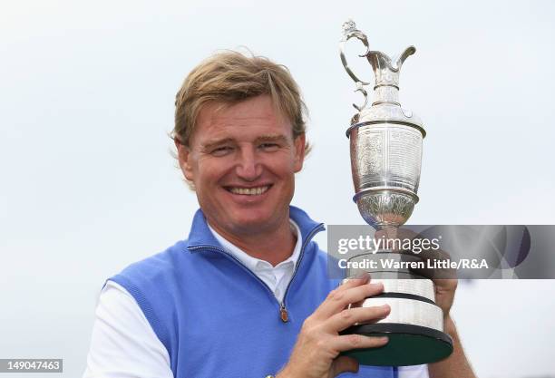 Ernie Els of South Africa poses with the Claret Jug following his victory during the final round of the 141st Open Championship at Royal Lytham & St....