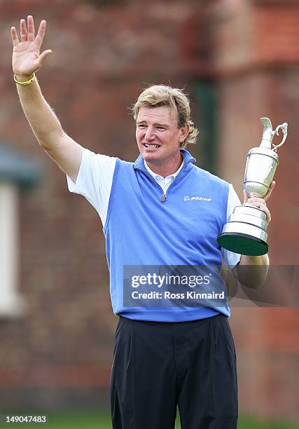 Ernie Els of South Africa poses with the Claret Jug after winning the 141st Open Championship at Royal Lytham & St. Annes Golf Club on July 22, 2012...