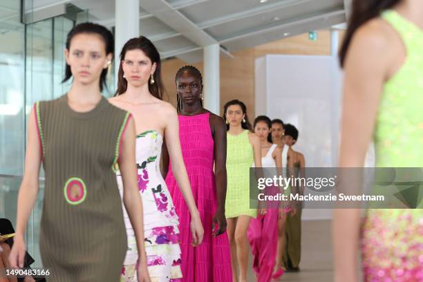 Models walk the runway during the Aje show during Afterpay Australian Fashion Week 2023 at the Sydney Modern Project on May 16, 2023 in Sydney,...