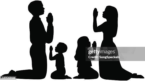 stockillustraties, clipart, cartoons en iconen met praying family silhouettes - smeken