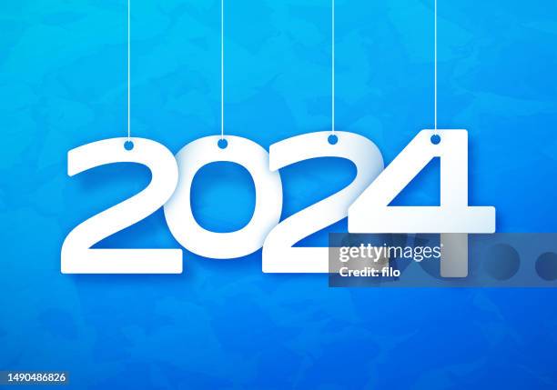 ilustrações de stock, clip art, desenhos animados e ícones de 2024 new year hanging tags ice blue water background - ao lado da piscina