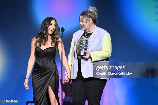 Vetzabe Rivera and Kailyn Lowry speak onstage during the 27th Annual Webby Awards on May 15, 2023 in New York City.