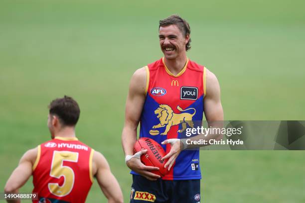 Joe Daniher of the Lions during a Brisbane Lions AFL training session at Brighton Homes Arena on May 16, 2023 in Brisbane, Australia.