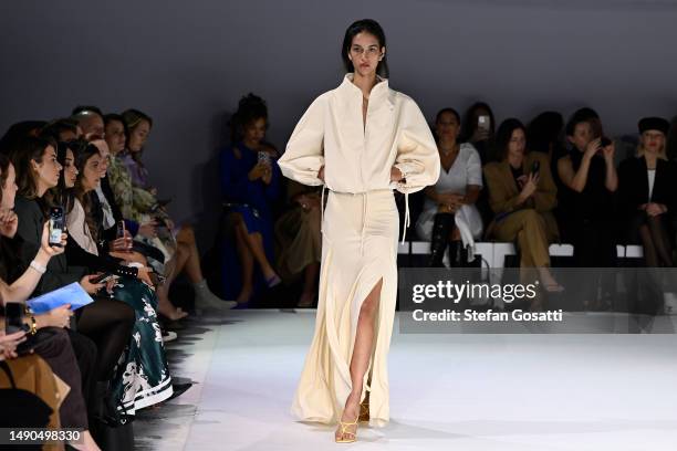 Model walks the runway during the Bianca Spender show during Afterpay Australian Fashion Week 2023 at Carriageworks on May 16, 2023 in Sydney,...