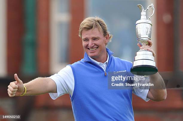 Ernie Els of South Africa poses with the Claret Jug after winning the 141st Open Championship at Royal Lytham & St. Annes Golf Club on July 22, 2012...