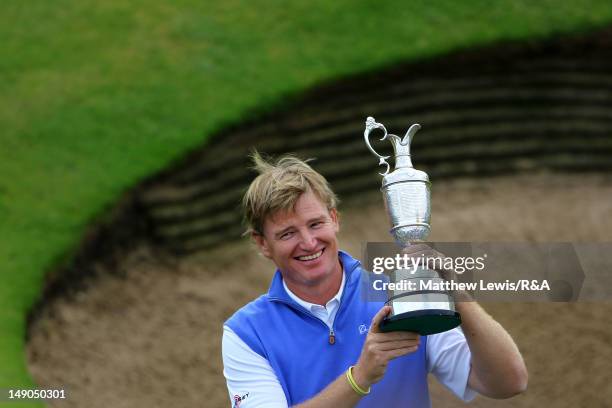 Ernie Els of South Africa poses with the Claret Jug following his victory during the final round of the 141st Open Championship at Royal Lytham & St....