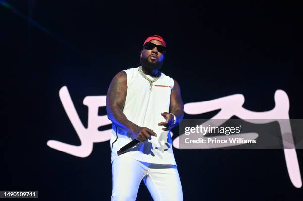 Rapper Jeezy performs during 2023 Strength Of A Woman Festival & Summit - Mary J. Blige Concert at State Farm Arena on May 12, 2023 in Atlanta,...