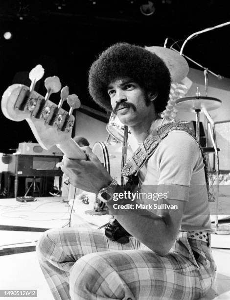 Musician/Songwriter Kenny Gradney of Little Feat during rehearsal for The Midnight Special at NBC Studios, Burbank, CA 1976.