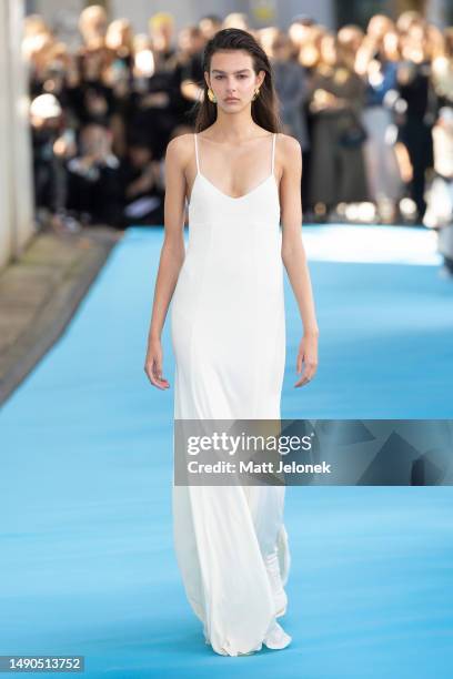 Model walks the runway during the ANNA QUAN show during Afterpay Australian Fashion Week 2023 at The Ace Hotel on May 16, 2023 in Sydney, Australia.