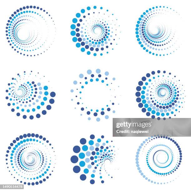 vektor strahlungsblau halbton punkte muster wirbelring icon sammlung - spiral stock-grafiken, -clipart, -cartoons und -symbole