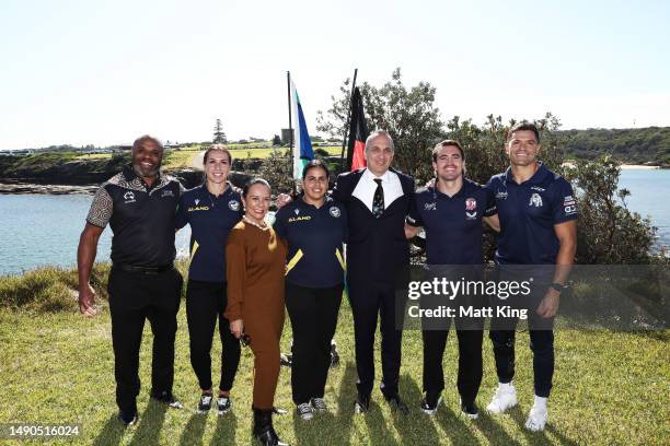 Rhys Wesser of the Rabbitohs, Monique Donovan of the Eels, Minister for Indigenous Australians Linda Burney, Nakia Davis Welsh of the Eels, NRL CEO...