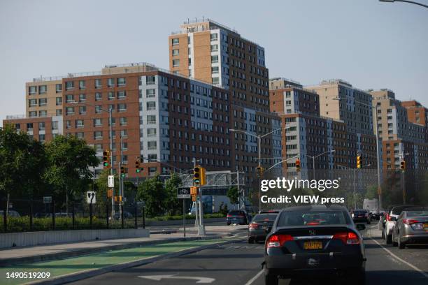 Exterior view from apartment building in the Bronx New York.There are nearly 3.5 million renter-occupied households in New York state, of which 2.1...