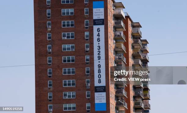 Exterior view from apartment building in the Bronx New York.There are nearly 3.5 million renter-occupied households in New York state, of which 2.1...