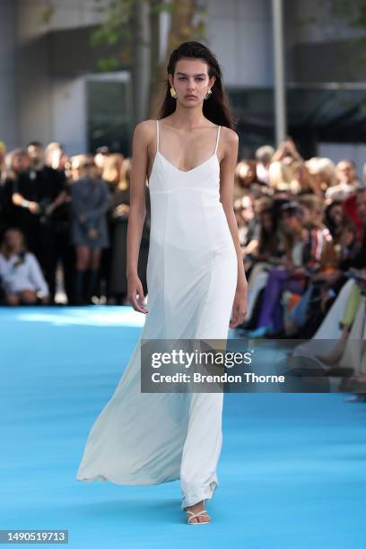 Model walks the runway during the ANNA QUAN show during Afterpay Australian Fashion Week 2023 at The Ace Hotel on May 16, 2023 in Sydney, Australia.