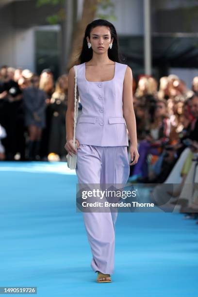 Model walks the runway during the ANNA QUAN show during Afterpay Australian Fashion Week 2023 at The Ace Hotel on May 16, 2023 in Sydney, Australia.