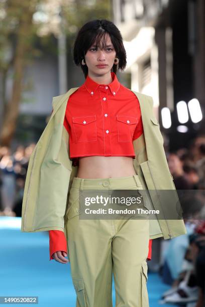 Model walks the runway during the ANNA QUAN show during Afterpay Australian Fashion Week 2023 at The Ace Hotel on May 16, 2023 in Sydney, Australia.