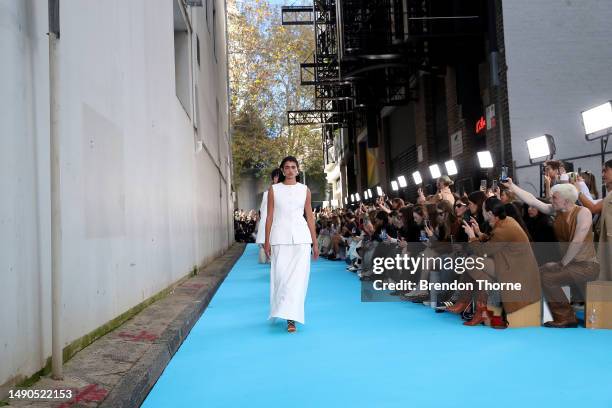 Model walks the runway during the ANNA QUAN show during Afterpay Australian Fashion Week 2023 at The Ace Hotel on May 16, 2023 in Sydney, Australia.