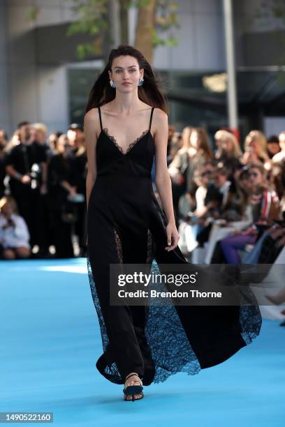 Model walks the runway during the ANNA QUAN show during Afterpay Australian Fashion Week 2023 at The Ace Hotel on May 16, 2023 in Sydney, Australia.