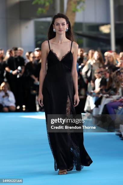 Model walks the runway during the ANNA QUAN show during Afterpay Australian Fashion Week 2023 at The Ace Hotel on May 16, 2023 in Sydney, Australia.