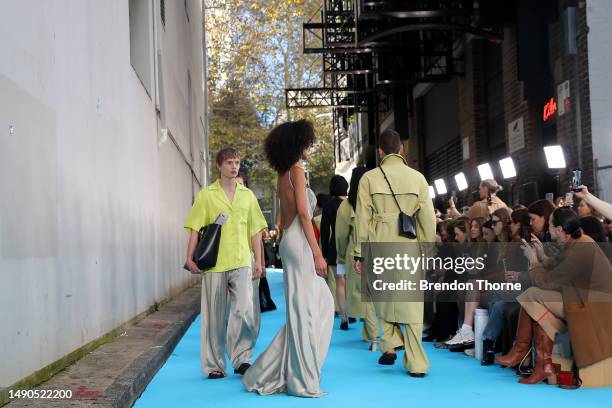 Models walk the runway during the ANNA QUAN show during Afterpay Australian Fashion Week 2023 at The Ace Hotel on May 16, 2023 in Sydney, Australia.