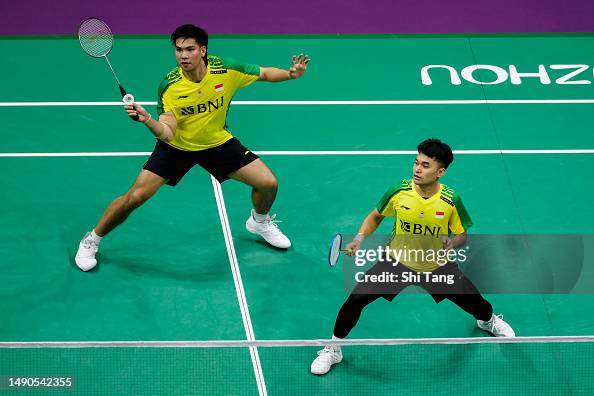 Leo Rolly Carnando and Daniel Marthin of Indonesia compete in the ...