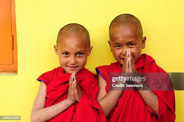 two boys of jonangpa school in kathmandu, nepal - face symmetry stock pictures, royalty-free photos & images