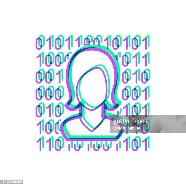 female face with binary code. icon with two color overlay on white background - multi layered face stock illustrations